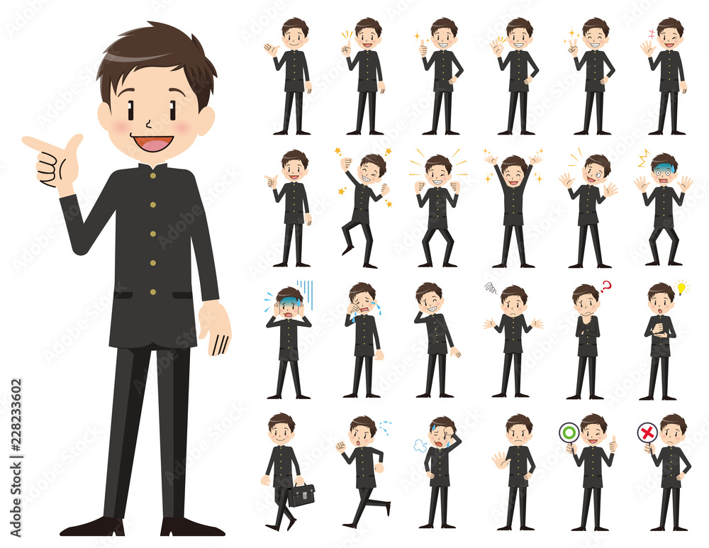 Schoolboy charactor set. Various poses and emotions. Schoolboy charactor set. Various poses and emotions.
