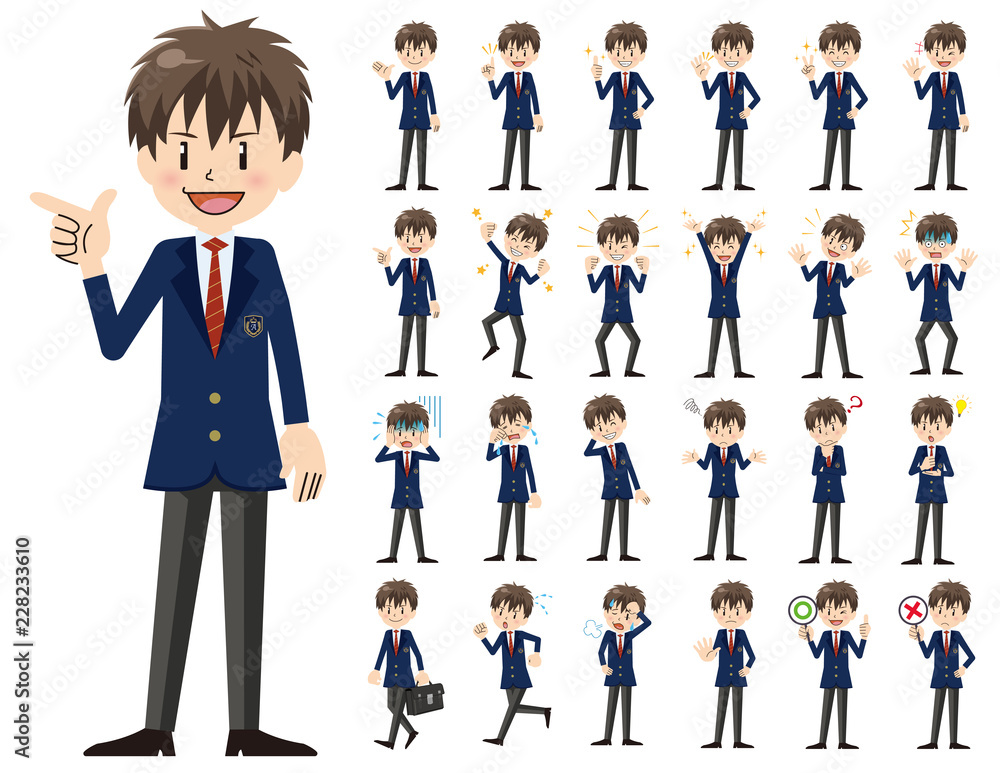 Schoolboy charactor set. Various poses and emotions. Schoolboy charactor set. Various poses and emotions.