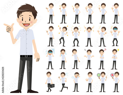 Schoolboy charactor set. Various poses and emotions.