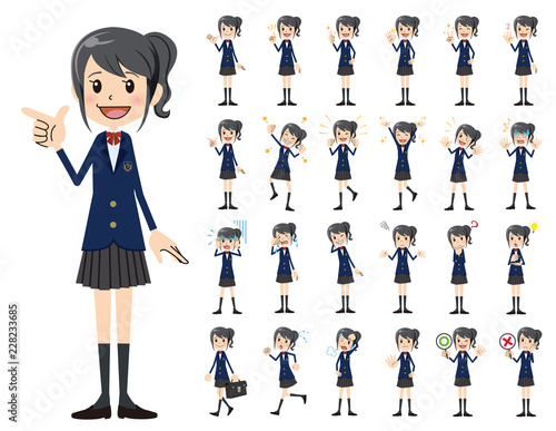 Schoolgirl charactor set. Various poses and emotions.