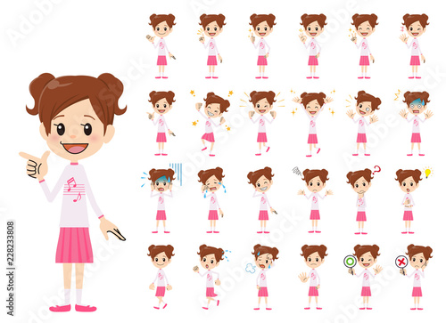 Girl charactor set. Various poses and emotions.