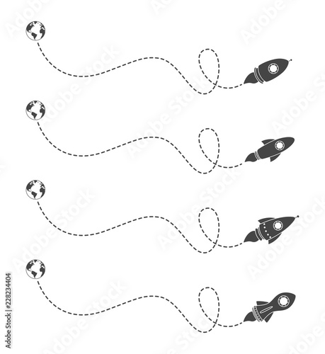 Flying rocket with a dotted line route