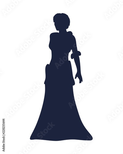 Sexy woman monochrome silhouette in evening dress.