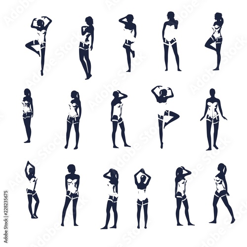 Fashion women silhouettes collection. Various pose and cloth