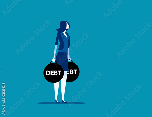 Businesswoman holding debt. Concept business vector, Risk, Problem, Loan.