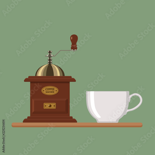 Coffee mill with white cup