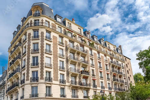 Paris, beautiful building in Montmartre, typical parisian facade avenue Junot 
