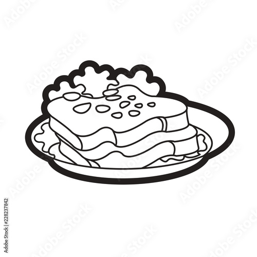 isolated black and white plate with bread slices vector drawing
