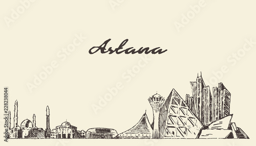 Astana skyline Kazakhstan vector city drawn sketch