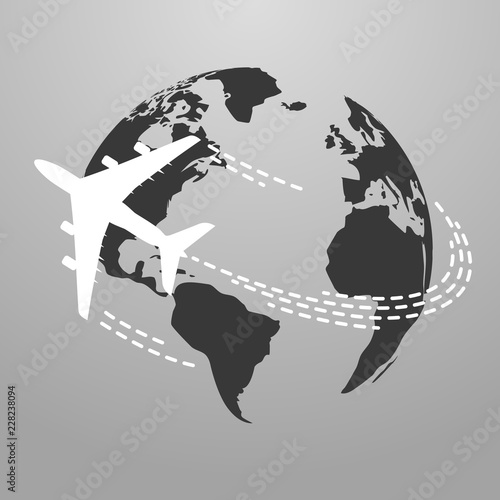Travel icon with airplane fly around the world