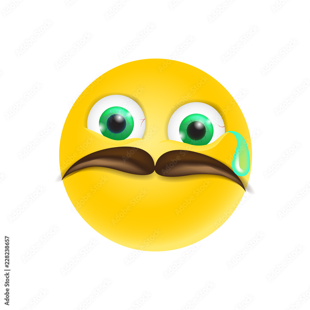 Crying emoji with mustache emoticon sad reaction vector