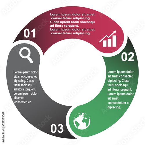 3 step vector element in three colors with labels, infographic diagram. Business concept of 3 steps or options with empty