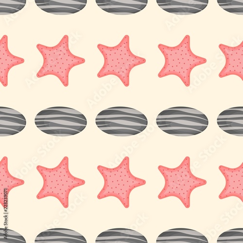 seamless pattern starfish and stone flat design with clipping mask