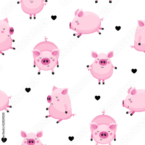 Baby seamless background with cute pigs