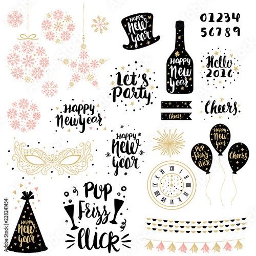 Set of hand drawn New Years illustrations in vector