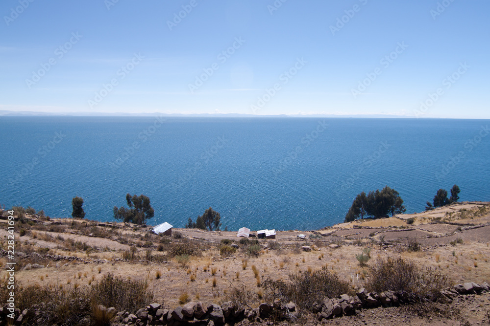 Terrace farm land with lake titicaca beyond #2