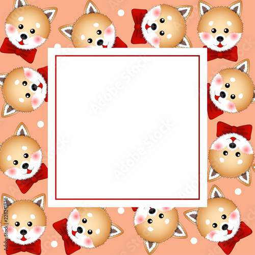 Shiba Inu Dog with Red Ribb...