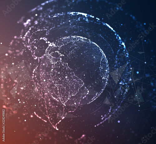 vector globe, planet earth, from dots. concept bigdata, processing