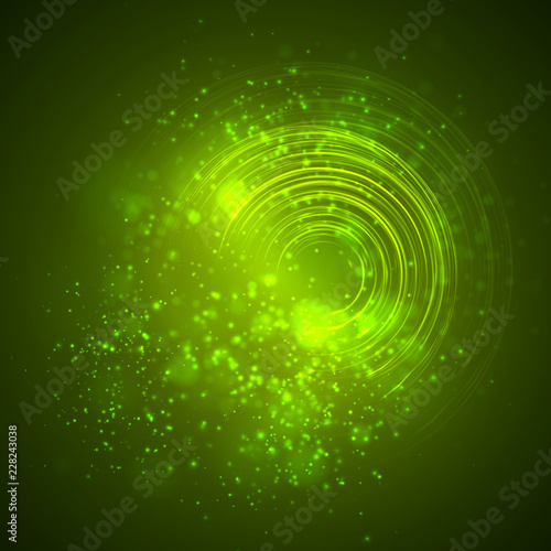 a bright green colored energy stream swirling against a dark background. vector