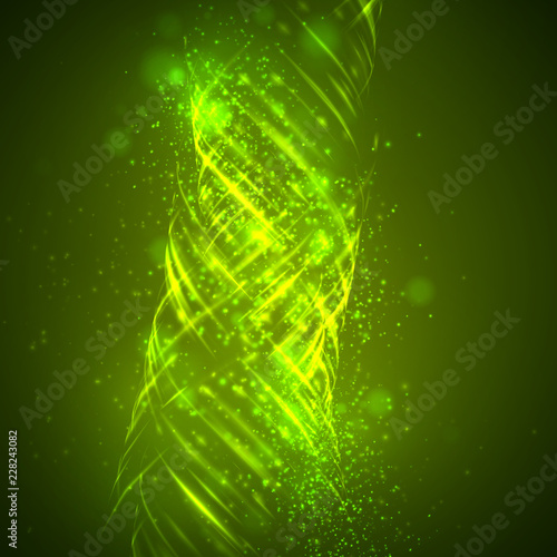 a bright green colored energy stream swirling against a dark background. vector