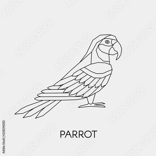 Geometric parrot macaw. Polygonal linear abstract tropical bird. Vector illustration.
