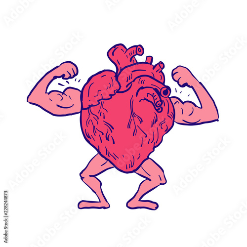 Healthy Heart Flexing Muscle Drawing