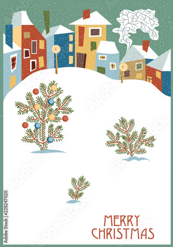 merry Christmas. winter city illustration