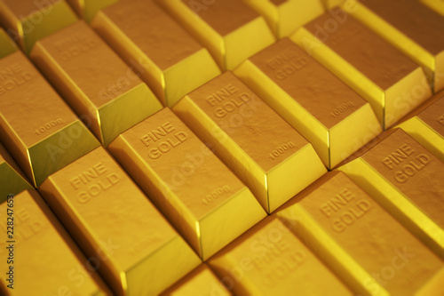 Gold bars close up. 3d rendering