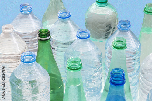 plastic bottle recycling concept. collection of various plastic bottles on white background.