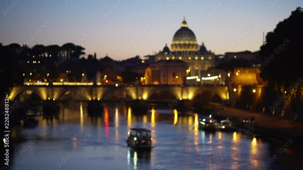 Scenic view of bokeh lights on street and Sant Angelo Bridge Scenic view of bokeh lights on street and Sant Angelo Bridge