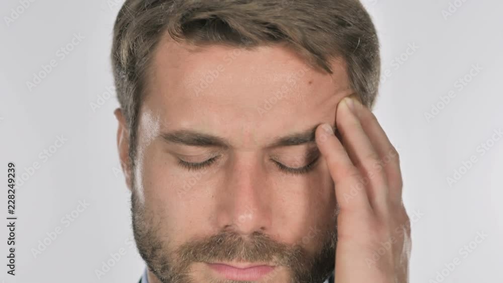 Close Up of Man Face Gesturing Headache, Stress Close Up of Man Face Gesturing Headache, Stress
