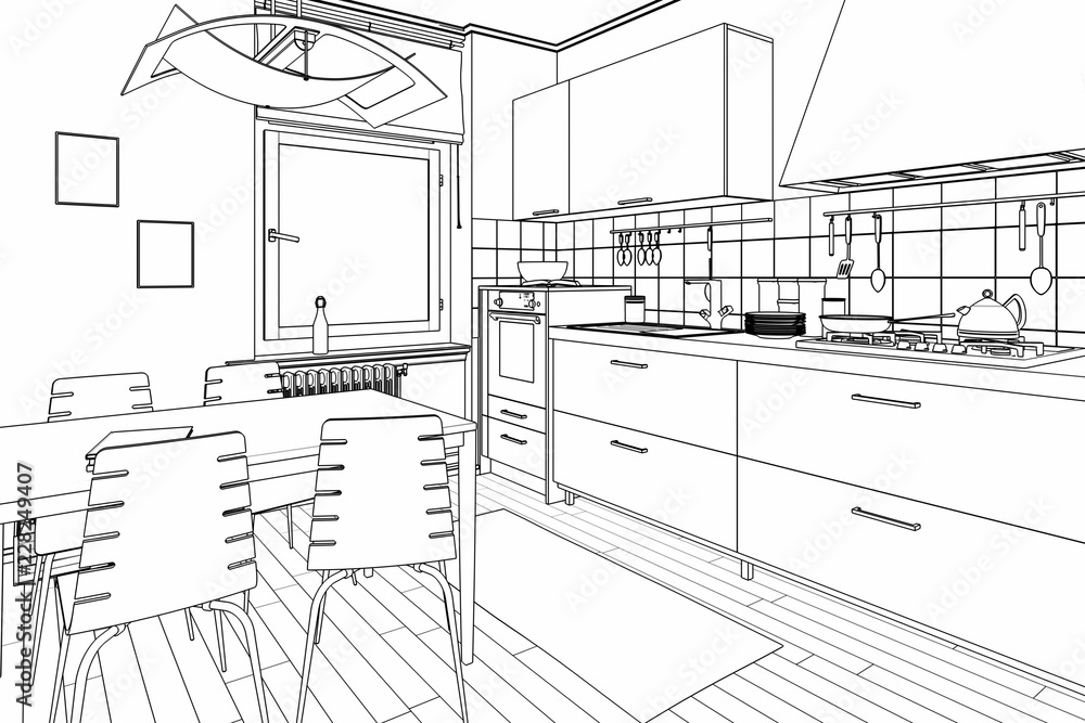 Kompakte Kücheneinrichtung (Skizze)