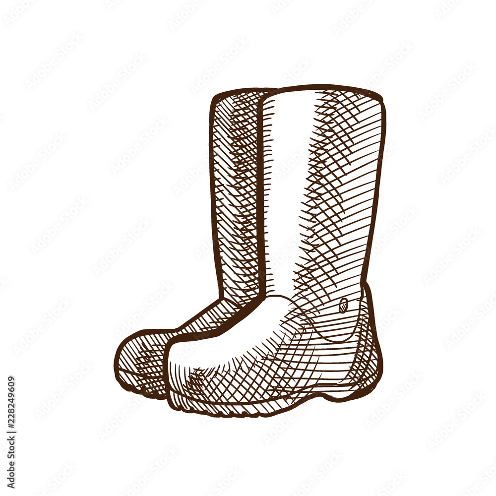 Autumn high rubber boots. Rainy weather, slush, mud, cloudy day. Autumn high rubber boots. Rainy weather, slush, mud, cloudy day.