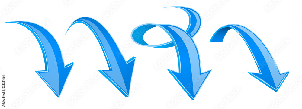 Blue arrows set. 3d web DOWN icons Blue arrows set. 3d web DOWN icons