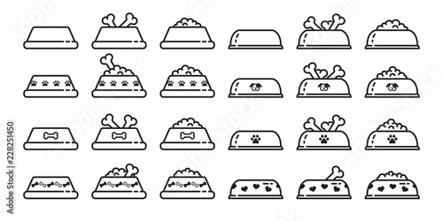 Dog bowl vector icon logo french bulldog symbol dog food bone paw heart cartoon illustration clip art graphic simple