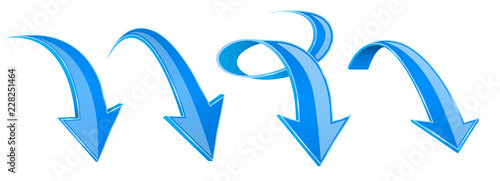 Blue arrows set. 3d web DOWN icons