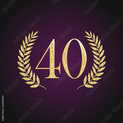 40 th years old logotype. Isolated elegant abstract nominee graphic seal of 40%. Congratulating celebrating decorating card design template Round shape luxurious digits, up to -40 % percent off sign