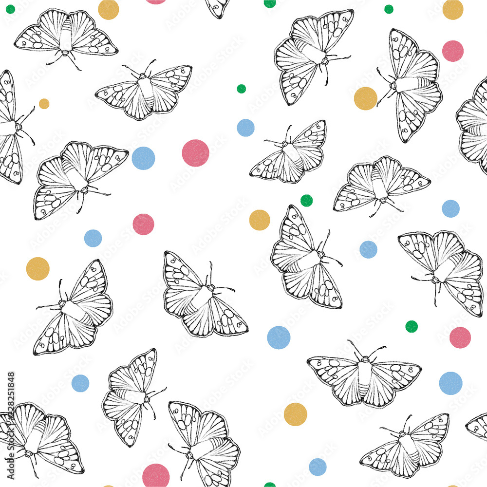 Butterfly field in black white and with dots Butterfly field in black white and with dots