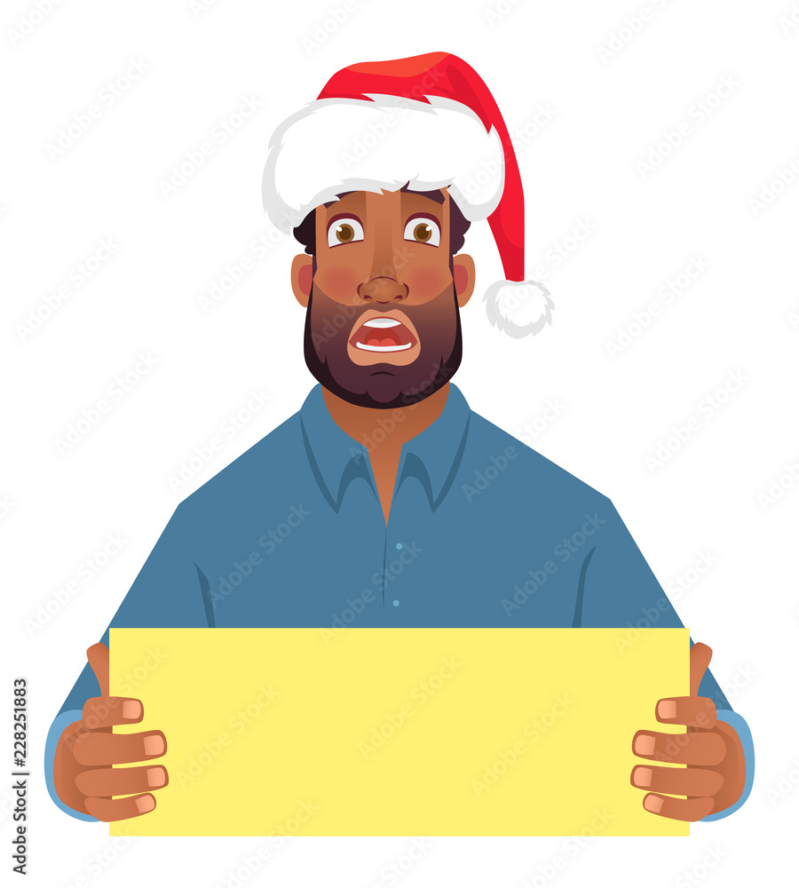 African man in hat holding blank card African man in hat holding blank card