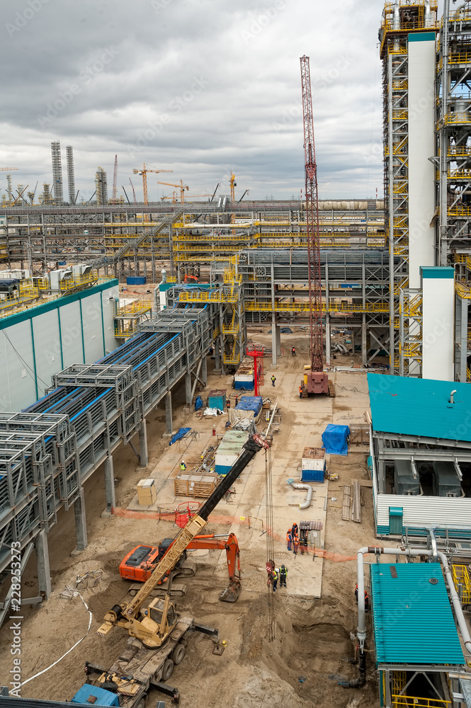 Tobolsk, Russia - May 29. 2018: Sibur company. Construction of plant on processing of hydrocarbons Tobolsk, Russia - May 29. 2018: Sibur company. Construction of plant on processing of hydrocarbons