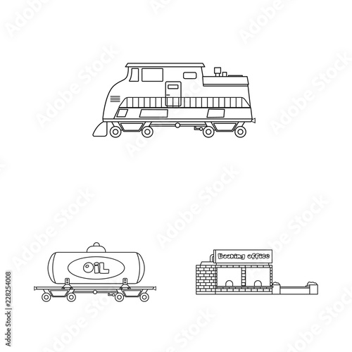 Vector design of train and station sign. Set of train and ticket vector icon for stock. photo