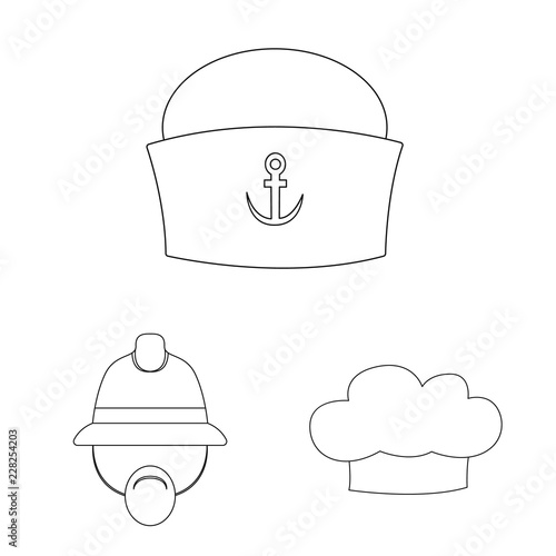 Vector illustration of headgear and cap sign. Collection of headgear and accessory stock symbol for web.