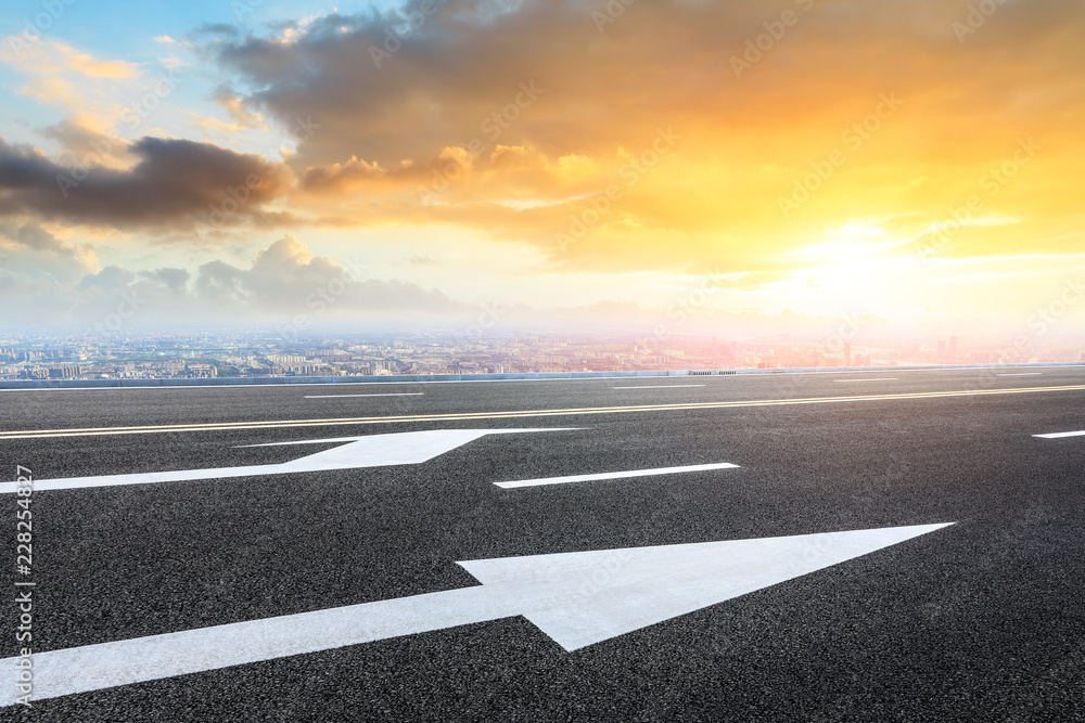 Fototapeta premium Panoramic city skyline and buildings with empty asphalt road