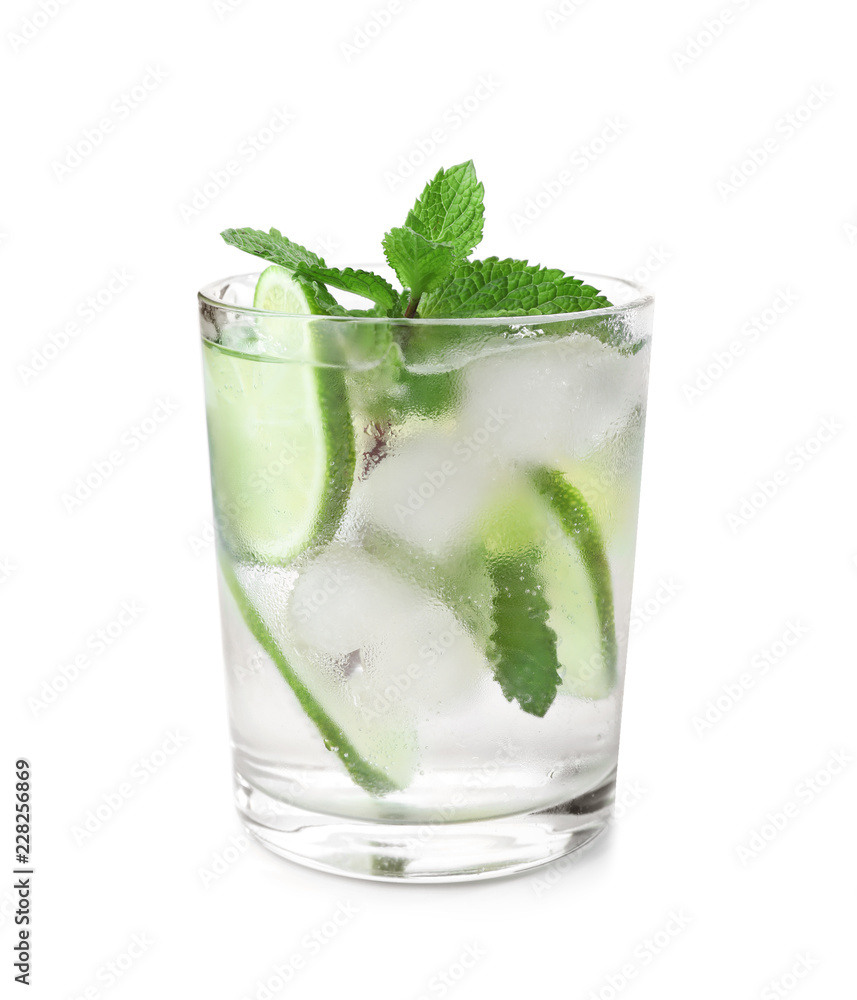 Glass of fresh mojito on white background Glass of fresh mojito on white background