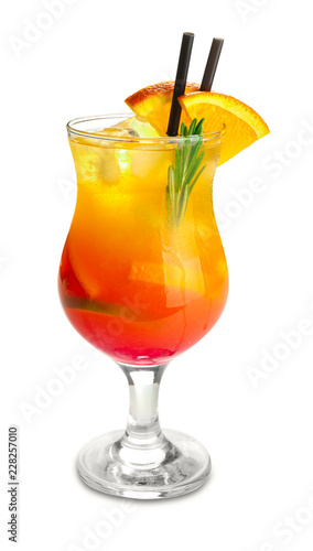 Fresh summer cocktail in glass on white background