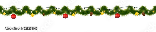 Festive Christmas garland. New Year decorative torse, Horizontally seamless festoon.