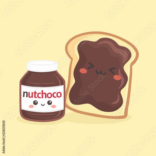 Cute Chocolate Hazelnut Spread Bottle Jar and Loaf Bread Sandwich Breakfast Vector Illustration Cartoon Smile