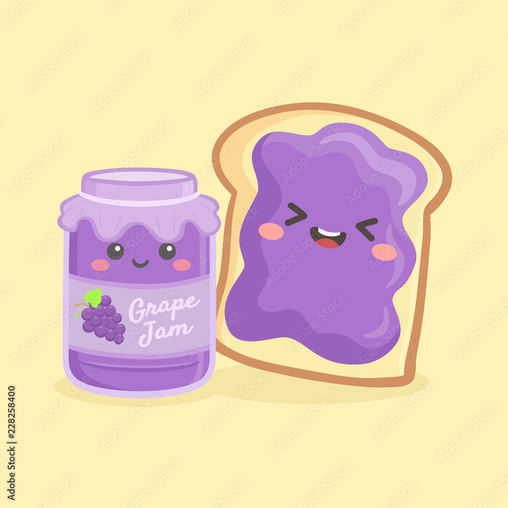 Cute Grape Jelly Jam Bottle Jar and Loaf Bread Sandwich Vector
