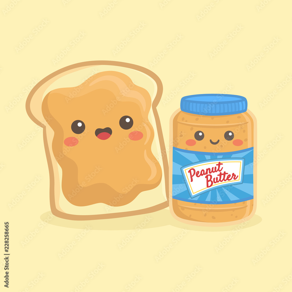 Cute Peanut Butter Bottle Jar and Loaf Bread Sandwich Vector Illustration  Cartoon Smile Stock Vector | Adobe Stock