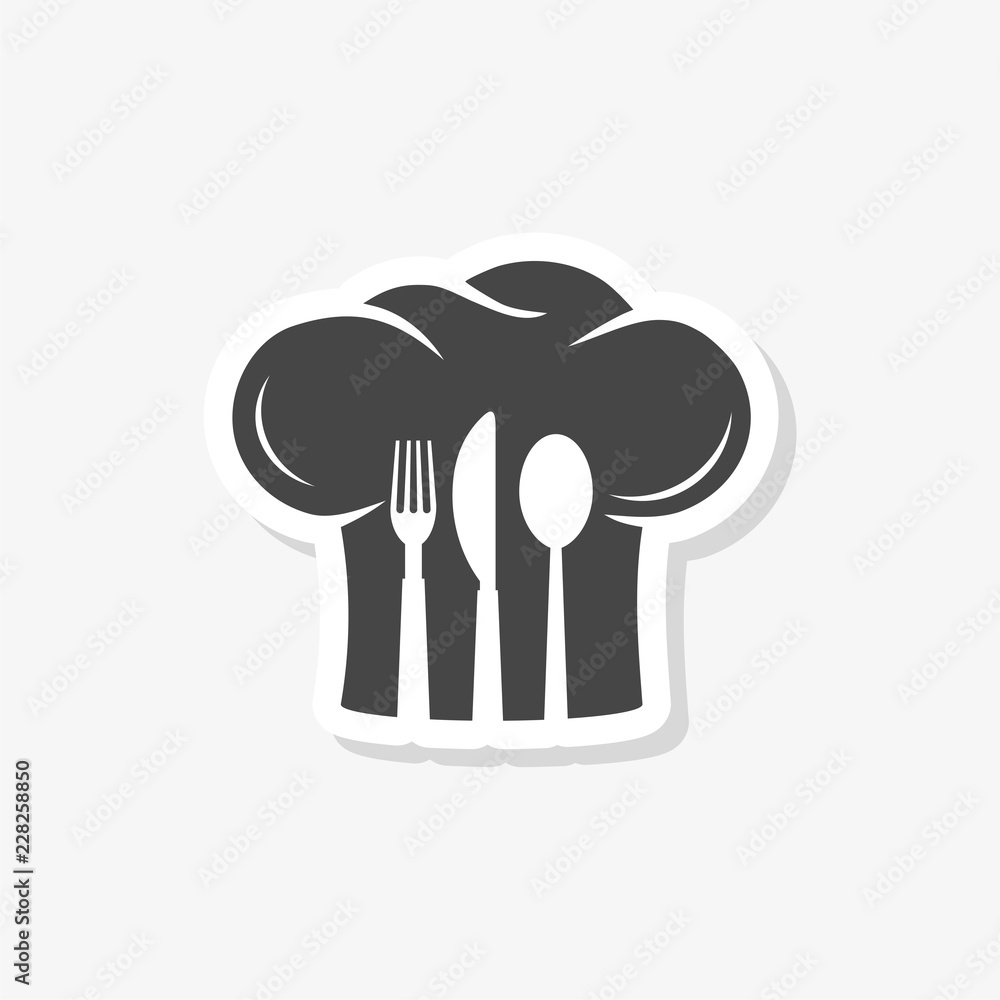 Chef hat silhouette with fork, knife, spoon sticker Chef hat silhouette with fork, knife, spoon sticker